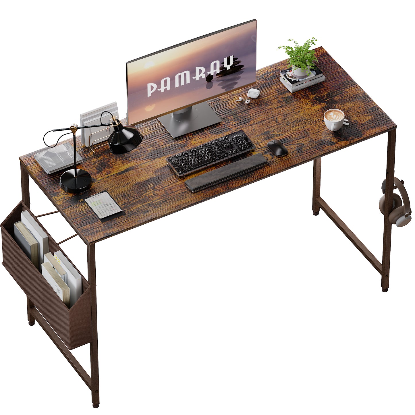 Pamray 47 Inch Computer Desk with Storage Bag, Home Office Work Desk with Headphone Hook, Study Writing Table