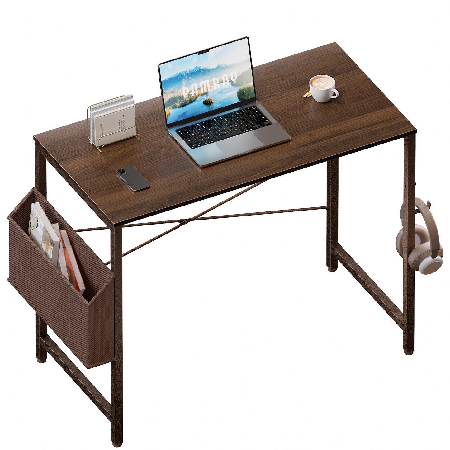 Pamray 32 Inch Computer Desk for Small Spaces with Storage Bag, Home Office Work Desk with Headphone Hook