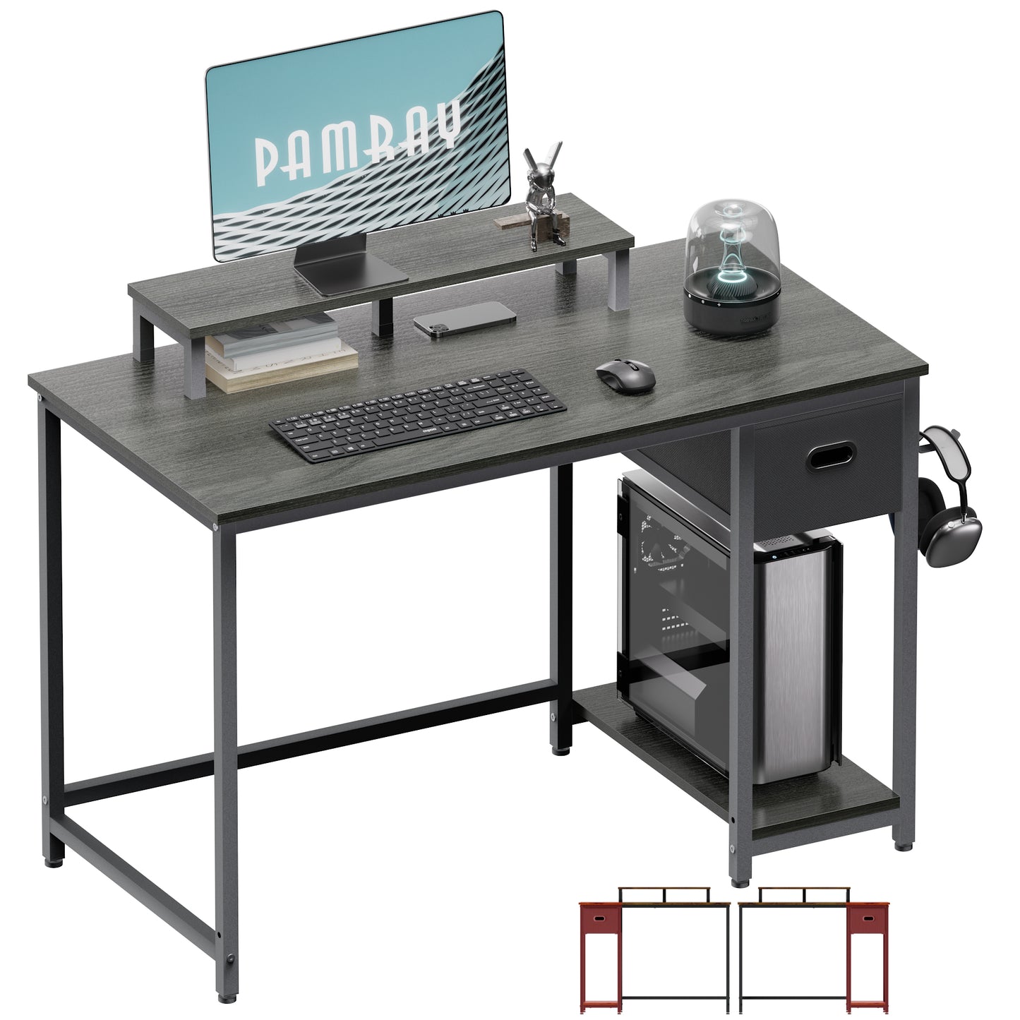 PAMRAY 39 Inch Computer Desk with Monitor Stand Small Home Office Desks with Storage Drawer for Bedroom