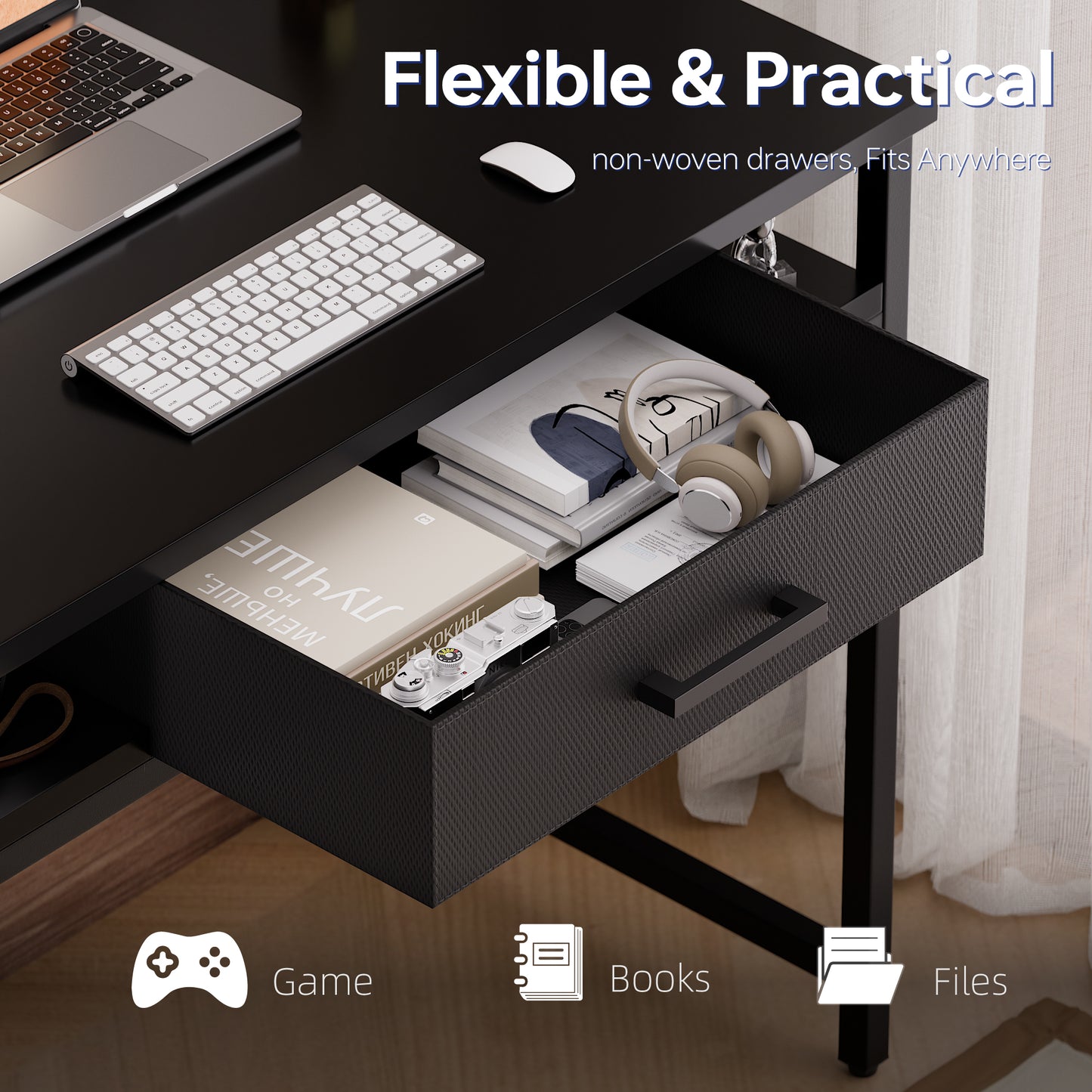 Pamray 32 Inch Small Computer Desk with Drawer and Shelves Simple Study Work Table for Bedroom