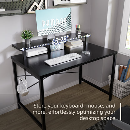 Pamray 47 Inch Small Computer Desk with Monitor Stand, Simple Office Desk with Headphone Hook for Small Spaces, Kids Study Writing Table for Bedroom