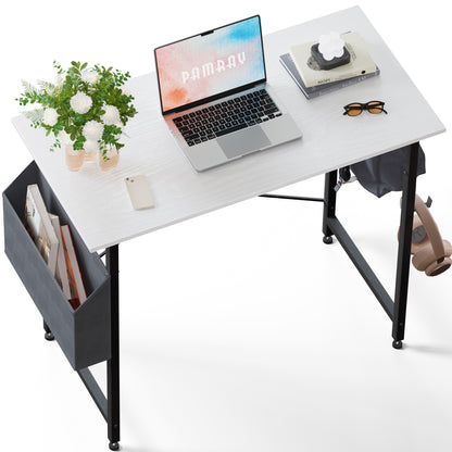 Pamray 32 Inch Computer Desk for Small Spaces with Storage Bag, Home Office Work Desk with Headphone Hook