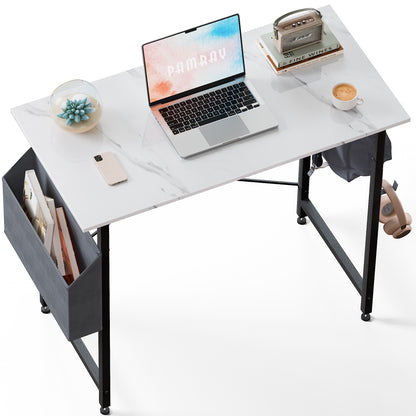 Pamray 32 Inch Computer Desk for Small Spaces with Storage Bag, Home Office Work Desk with Headphone Hook