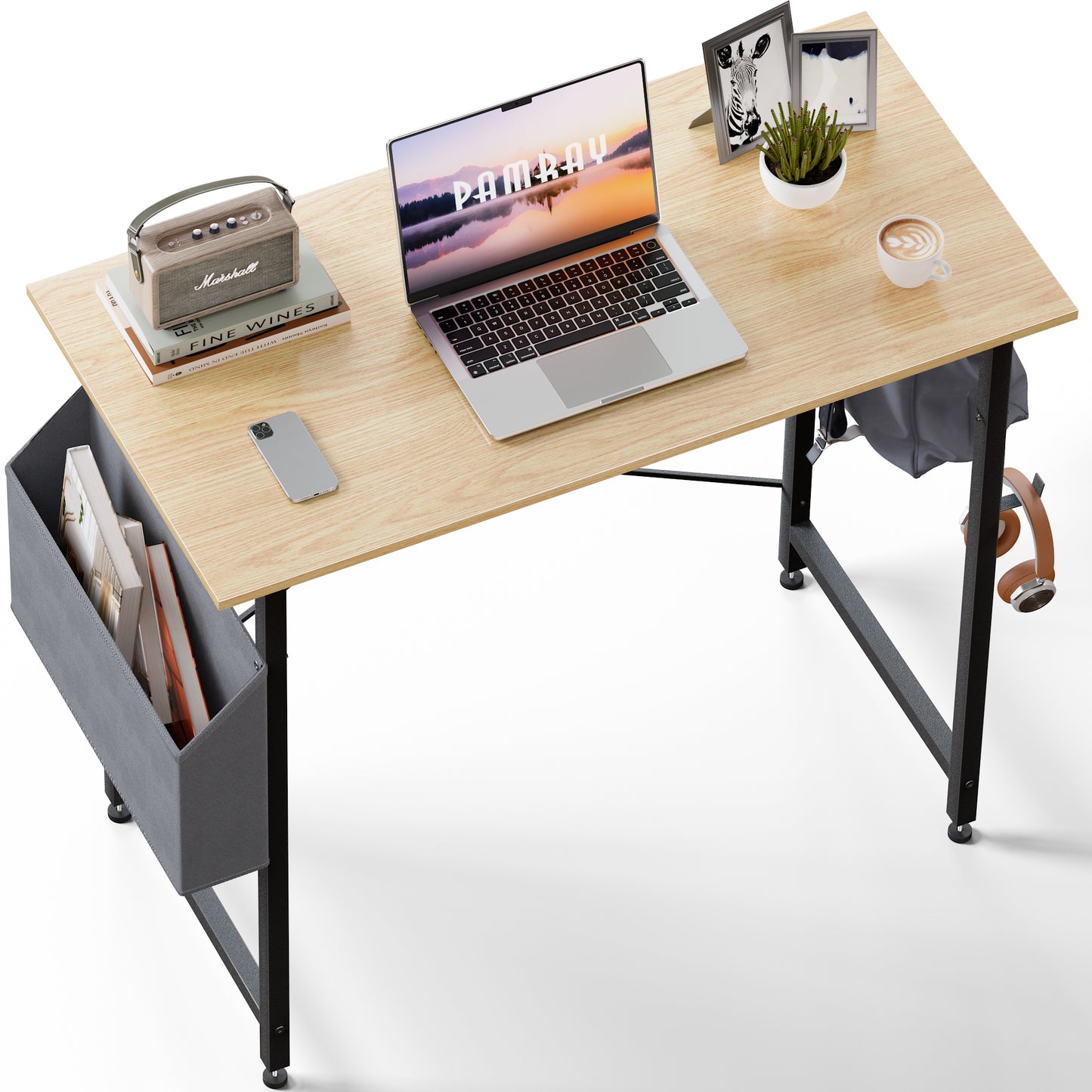 Pamray 32 Inch Computer Desk for Small Spaces with Storage Bag, Home Office Work Desk with Headphone Hook