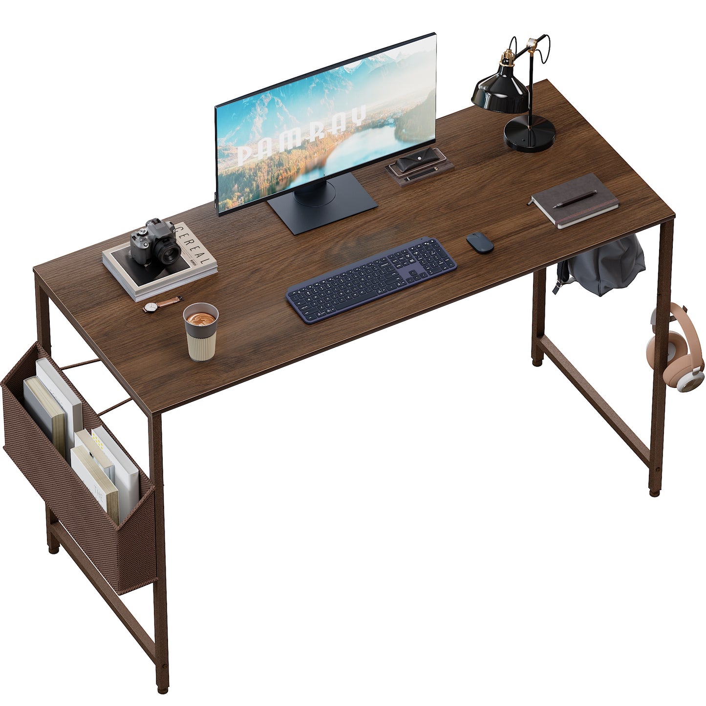 Pamray 47 Inch Computer Desk with Storage Bag, Home Office Work Desk with Headphone Hook, Study Writing Table
