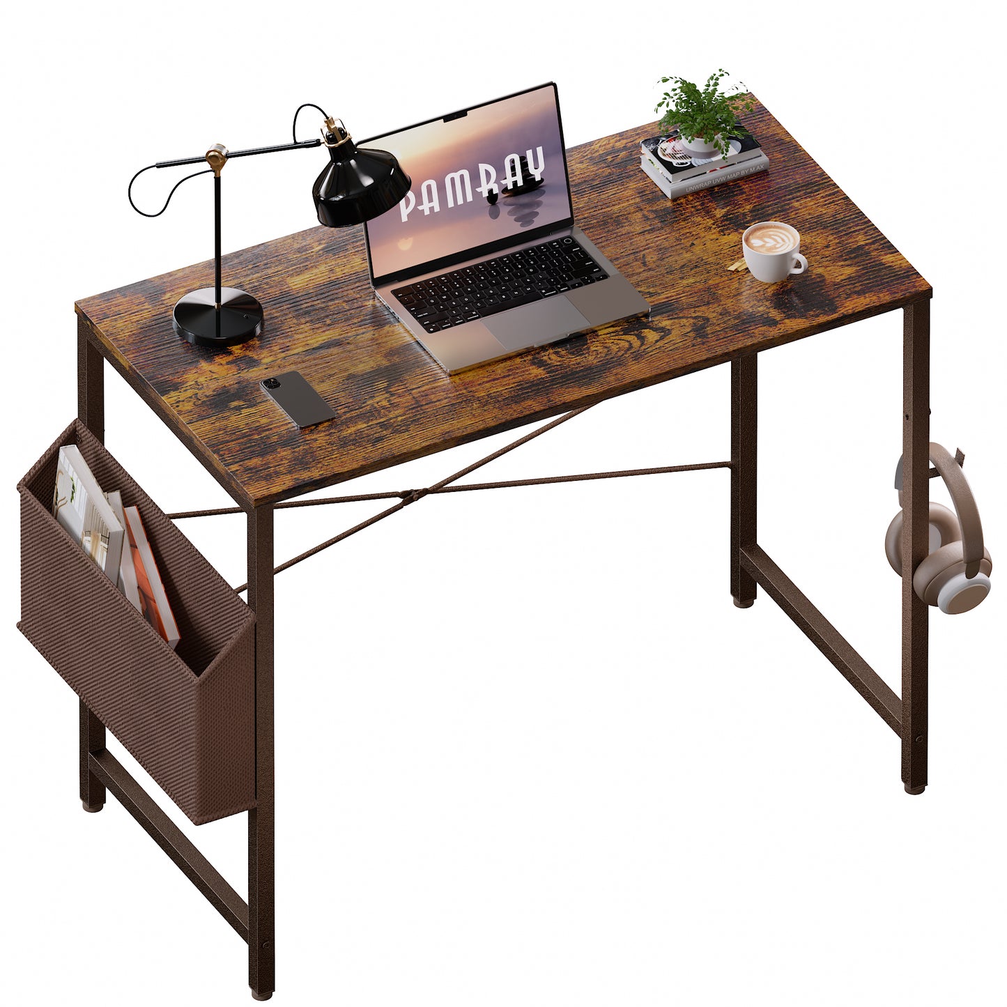 Pamray 32 Inch Computer Desk for Small Spaces with Storage Bag, Home Office Work Desk with Headphone Hook