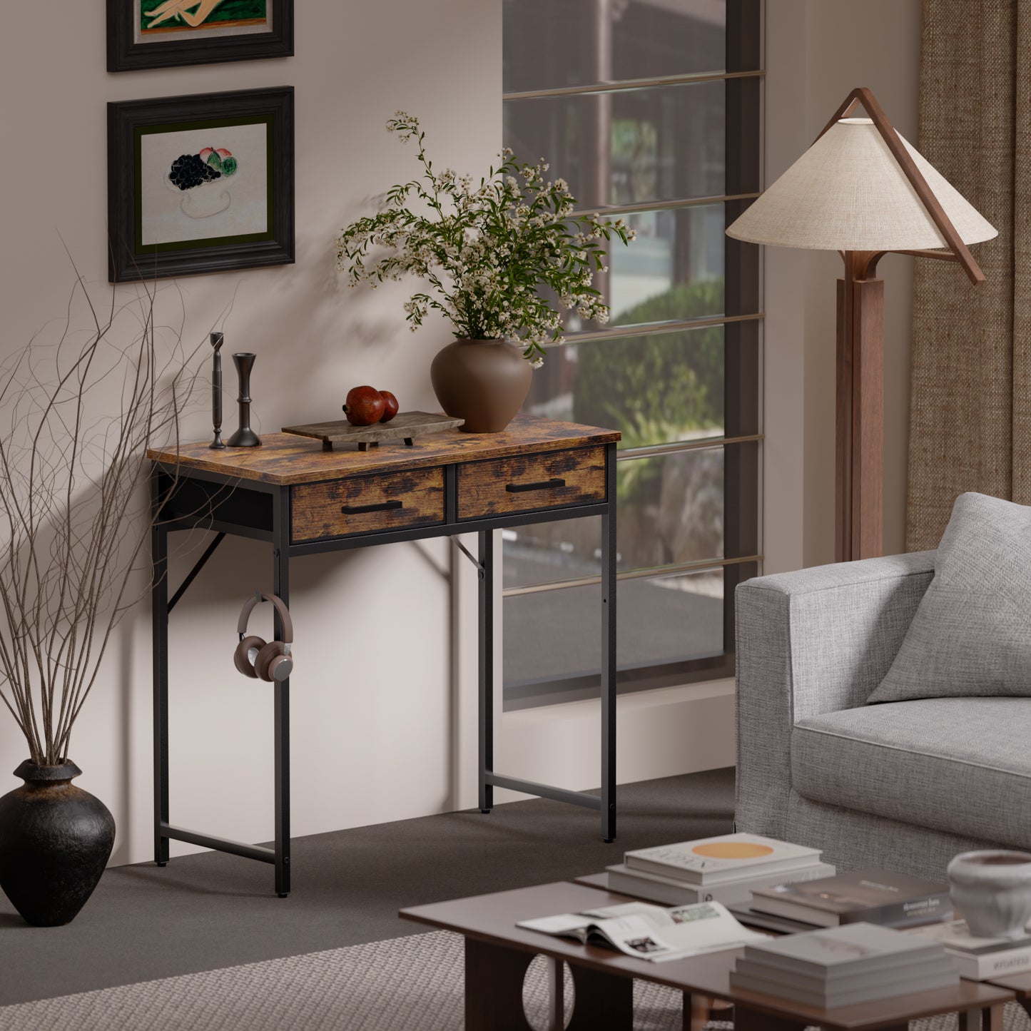 Pamray 32 Inch Small Computer Desk with 2 Drawers for Bedroom Study Writing Home Office Table for Small Spaces Black