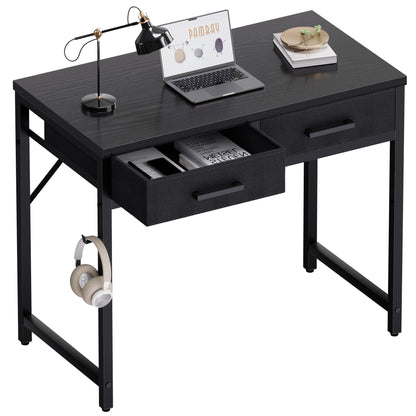 Pamray 32 Inch Small Computer Desk with 2 Drawers for Bedroom Study Writing Home Office Table for Small Spaces Black