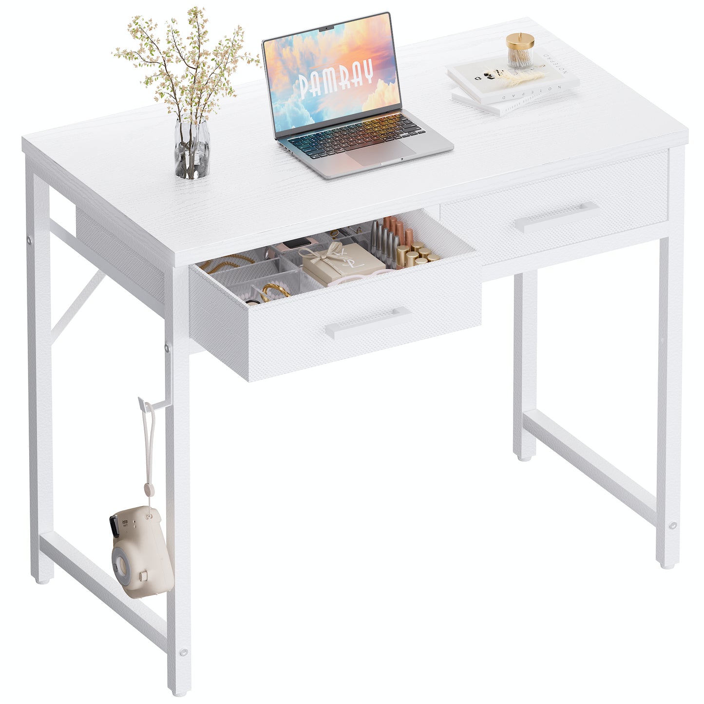 Pamray 32 Inch Small Computer Desk with 2 Drawers for Bedroom Study Writing Home Office Table for Small Spaces Black