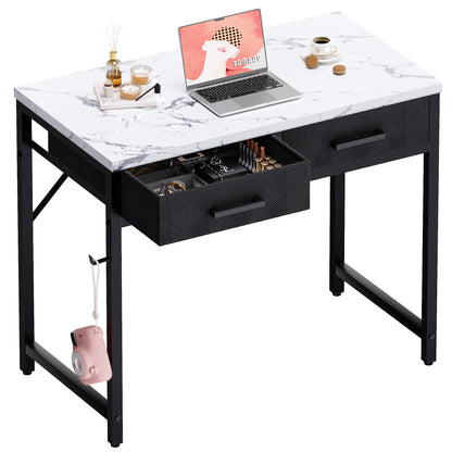 Pamray 32 Inch Small Computer Desk with 2 Drawers for Bedroom Study Writing Home Office Table for Small Spaces Black