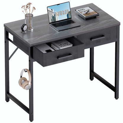 Pamray 32 Inch Small Computer Desk with 2 Drawers for Bedroom Study Writing Home Office Table for Small Spaces Black