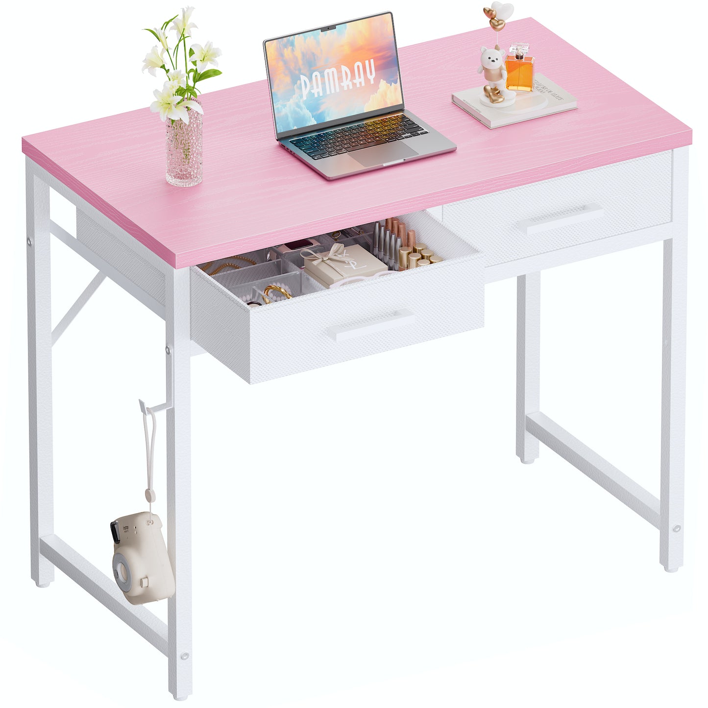 Pamray 32 Inch Small Computer Desk with 2 Drawers for Bedroom Study Writing Home Office Table for Small Spaces Black
