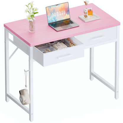 Pamray 32 Inch Small Computer Desk with 2 Drawers for Bedroom Study Writing Home Office Table for Small Spaces Black