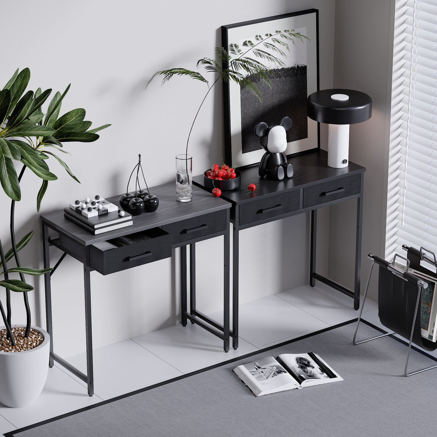 Pamray 32 Inch Small Computer Desk with 2 Drawers for Bedroom Study Writing Home Office Table for Small Spaces Black