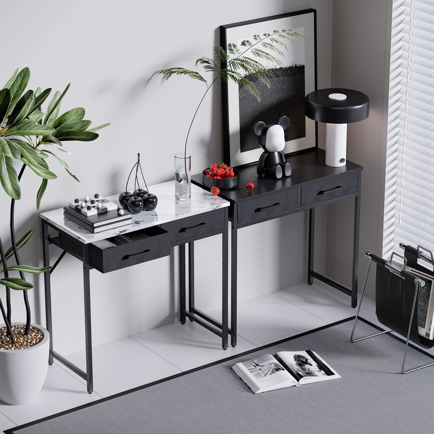 Pamray 32 Inch Small Computer Desk with 2 Drawers for Bedroom Study Writing Home Office Table for Small Spaces Black