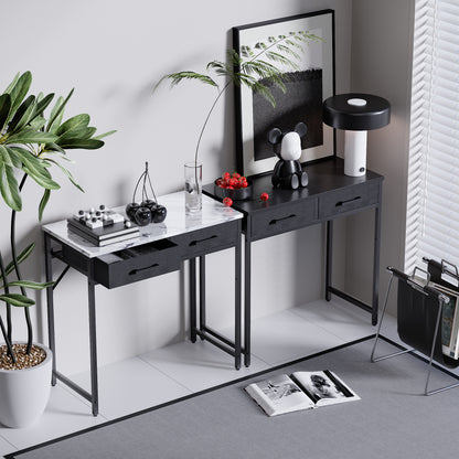 Pamray 32 Inch Small Computer Desk with 2 Drawers for Bedroom Study Writing Home Office Table for Small Spaces Black