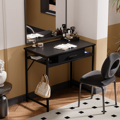 Pamray 32 Inch Small Computer Desk with Drawer and Shelves Simple Study Work Table for Bedroom