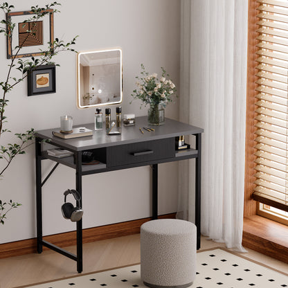 Pamray 32 Inch Small Computer Desk with Drawer and Shelves Simple Study Work Table for Bedroom