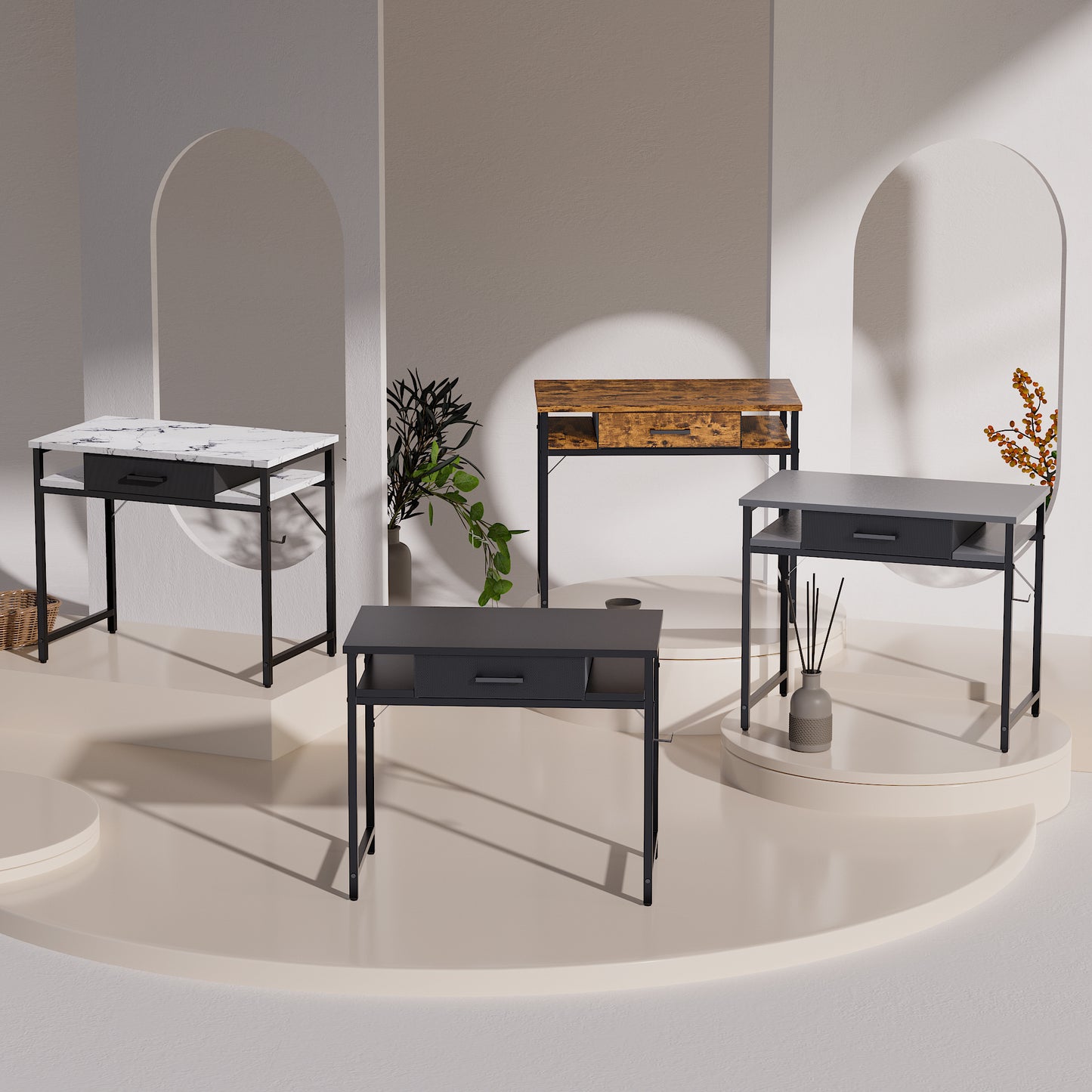 Pamray 32 Inch Small Computer Desk with Drawer and Shelves Simple Study Work Table for Bedroom