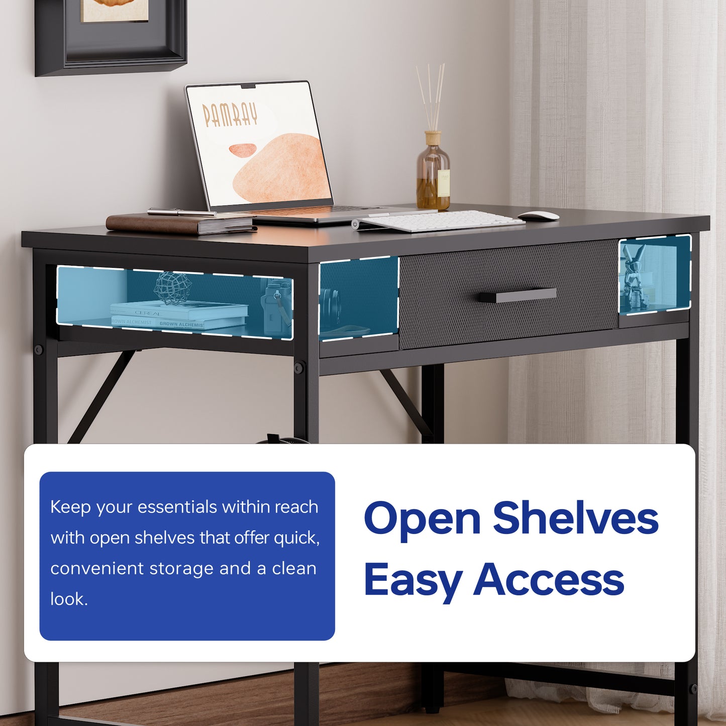 Pamray 32 Inch Small Computer Desk with Drawer and Shelves Simple Study Work Table for Bedroom