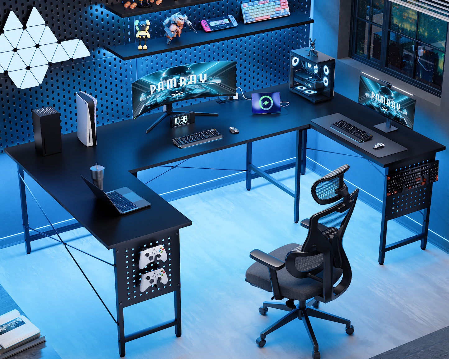 Pamray 71 Inch Large Computer Desk with Power Outlets,U Shaped Corner Desk for Home Office Work and Gaming