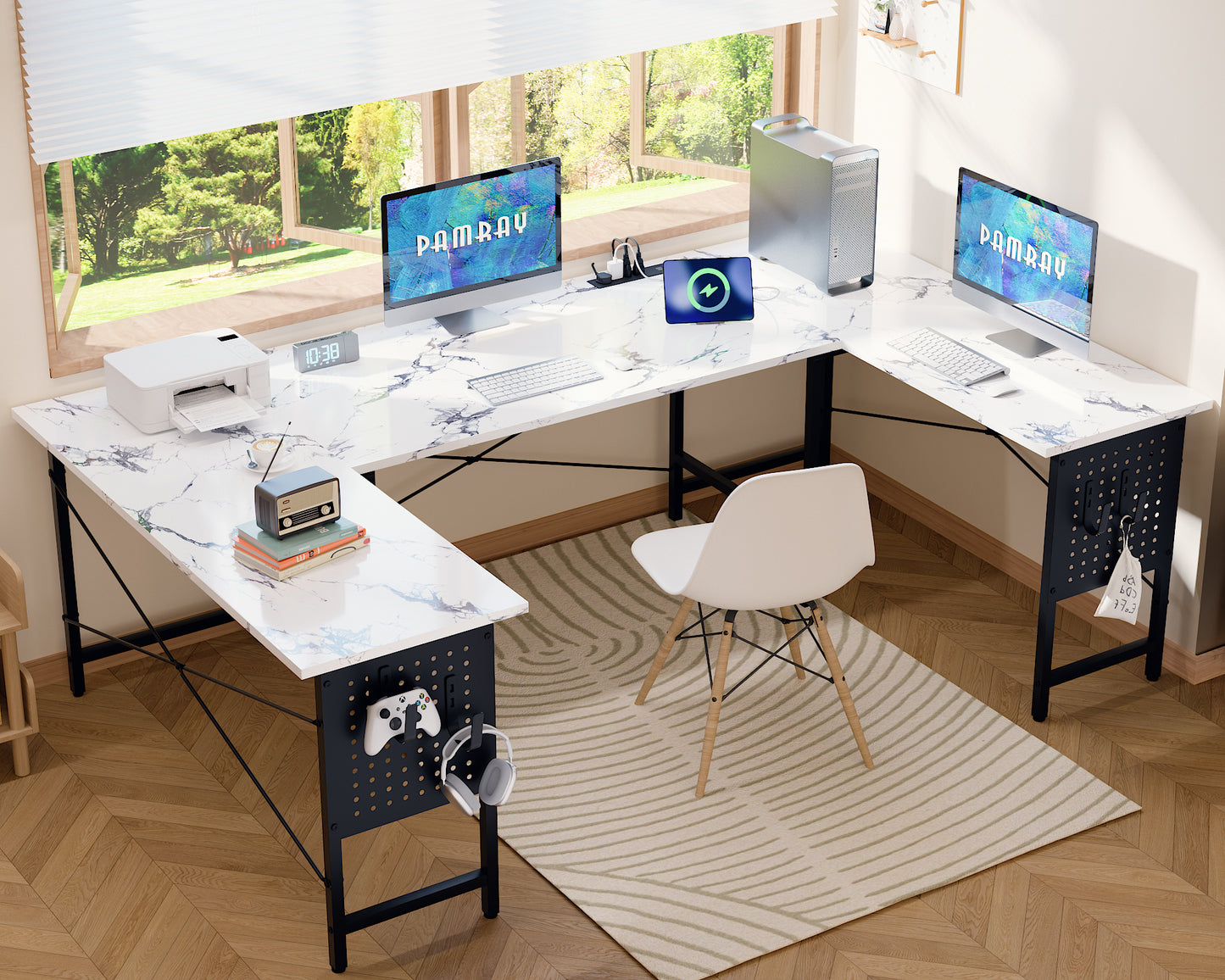 Pamray 71 Inch Large Computer Desk with Power Outlets,U Shaped Corner Desk for Home Office Work and Gaming