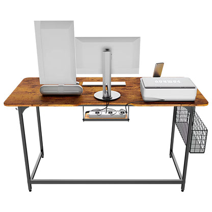 Pamray White Computer Desk with Outlets Built-in, Home Work Office Computer Table with Under Desk Cable Management for Study Writing and Gaming